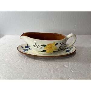 Stangl Pottery Country Garden Gravy Boat with Matching Underplate USA